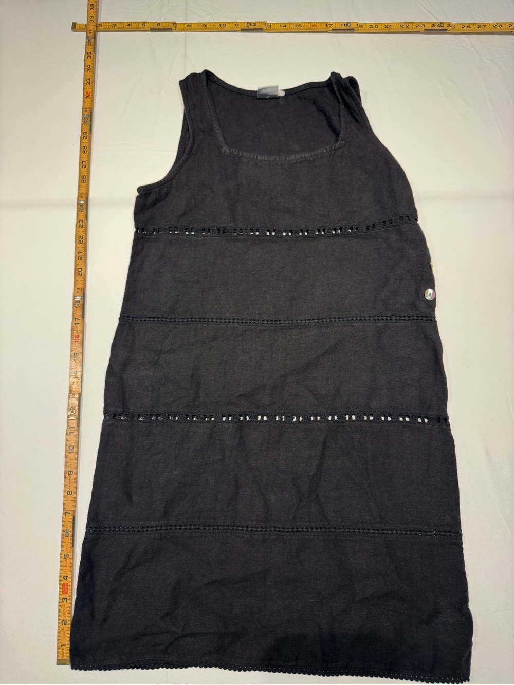 Vintage Jonny Was black ladder lace minimalist Langenlook cottagecore linen dres